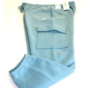 Nike Club Men's Tapered Leg Fleece Lined Cargo Jogger pants Denim Turquoise Blue